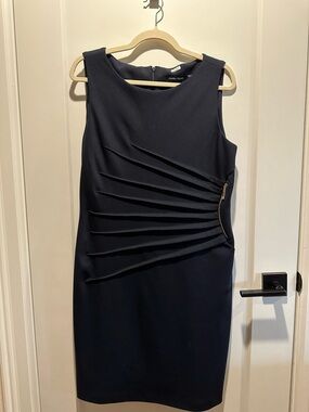 Ivanka Trump Navy Sheath Dress with Side Zip Detail